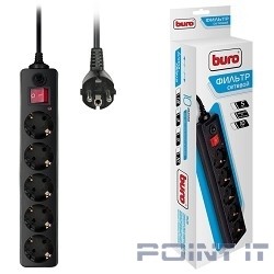 BURO Сетевой фильтр, 5 розеток, 3 метра, (500SH-3-B), черный (коробка) {992293}