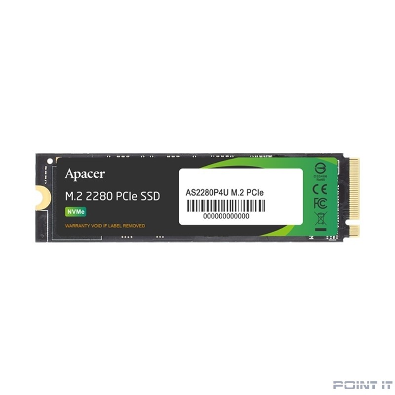 M.2 2280 1TB Apacer AS2280P4U Client SSD AP1TBAS2280P4U-1 PCIe Gen3x4 with NVMe, 3500/3000, IOPS 670/670K, MTBF 1.8M, 3D NAND, DRAM-lessMB, 760TBW, 0,42DWPD, RTL (919298)