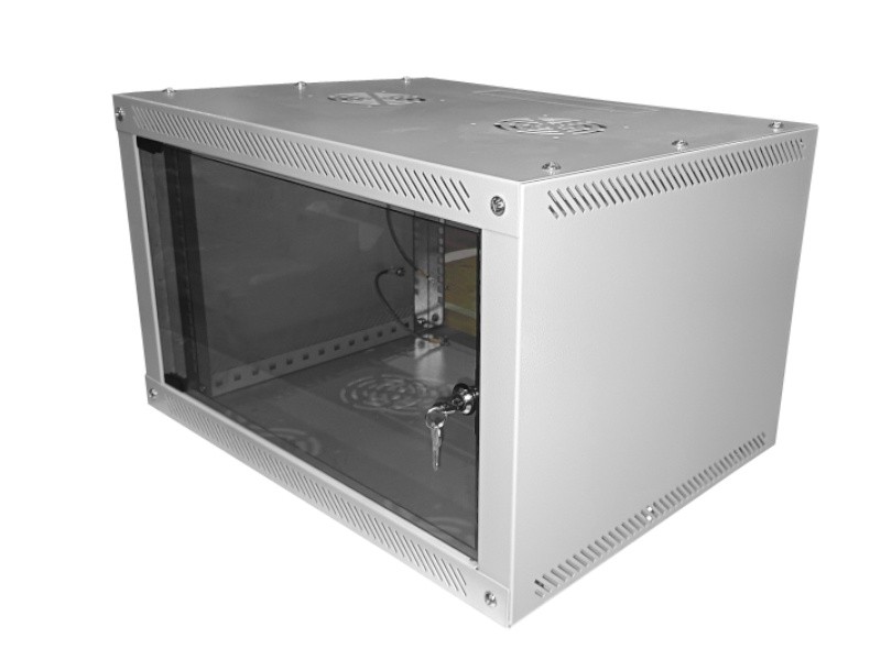 Шкаф настенный 4U серия NOP3 (600х451х277), передняя дверь стекло, разборный, серый Netko