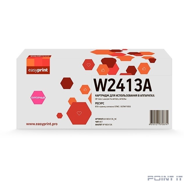 Easyprint W2413A картридж 216A (LH-W2413A_NC) для Color HP LaserJet Pro M182n/M183fw (850 стр.) пурпурный, БЕЗ ЧИПА