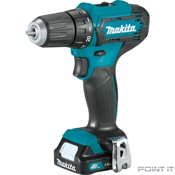 Makita DF333DWYE Дрель ак,{12В,2х1.5Ач Li-ion(слайдер),БЗП-10мм,0-450\1700об\м,30\14Нм,1.1кг,чем,подсв}