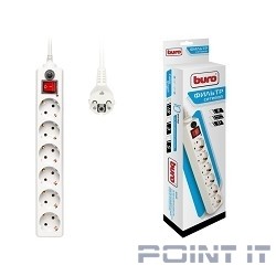 BURO Сетевой фильтр, 6 розеток, 1.8 метра, (600SH-1.8-W), белый (коробка) {992246}