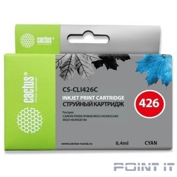 Cactus CLI426C Картридж для Canon MG5140/5240/6140/8140/MX884, голубой (8.4мл)
