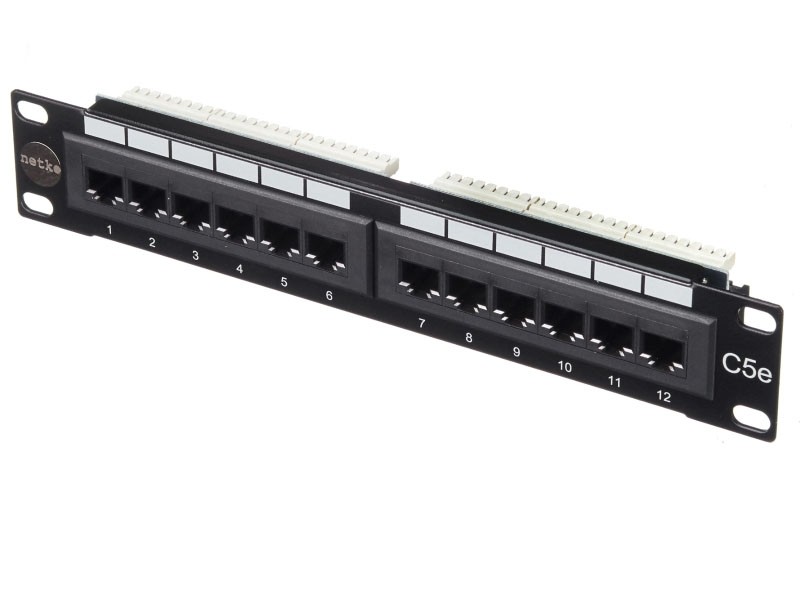 Патч-панель UTP, 10, 12 портов RJ45, cat.5е, 1U, Dual Type, Netko СКС, J