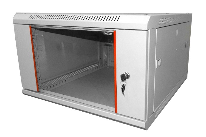 Шкаф настенный 6U серия WM (600х650х370), передняя дверь стекло, разборный, серый Netko