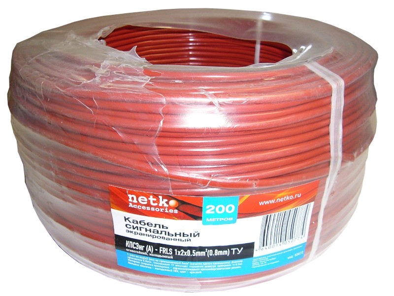 Кабель сигнальный NETKO, экранированный, КПСЭнг (А) - FRLS, 1*2*0.5мм2 (0.8мм) 200м, красный