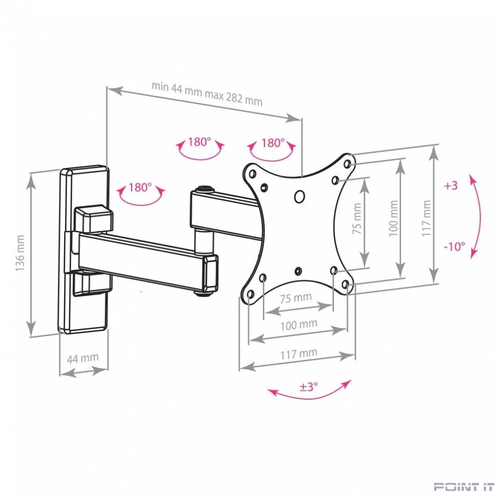Arm Media MARS-02 черный 10"-32" макс.20кг настенный поворот и наклон