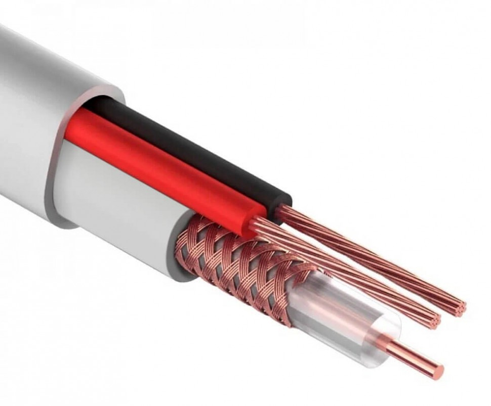 Кабель коаксиальный КВК-В, (CU, оплетка 80 нитей CCA) + кабель питания 2x0.5мм2 (CU, многожильный), белый (200м) NETKO Optima