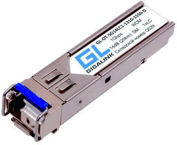 Модуль GIGALINK SFP, WDM, 1.25Гбит/c, одно волокно SM, LC, Tx:1310/Rx:1550 нм, 14 дБ, DDM (до 20 км)