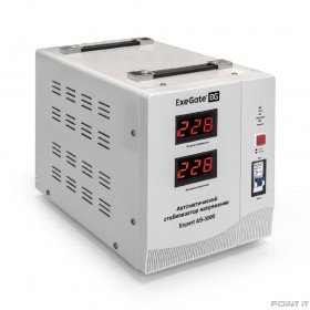 Exegate EX291724RUS Стабилизатор напряжения ExeGate Expert AS-3000 (3000ВА, вход 140...260В, двойная цифр. индикация вход/вых. напряжения, выход 220В±8%, КПД 98%, 5 уровней защиты, метал. корпус, клем