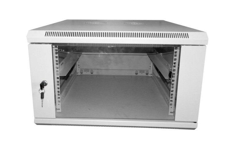 Шкаф настенный 6U серия WM (600х600х370), передняя дверь стекло, собранный, серый Netko