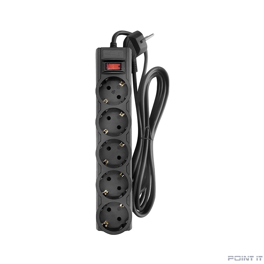 CBR Сетевой фильтр CSF 2505-3.0 Black PC, 5 евророзеток, длина кабеля 3 метра, цвет чёрный (пакет)