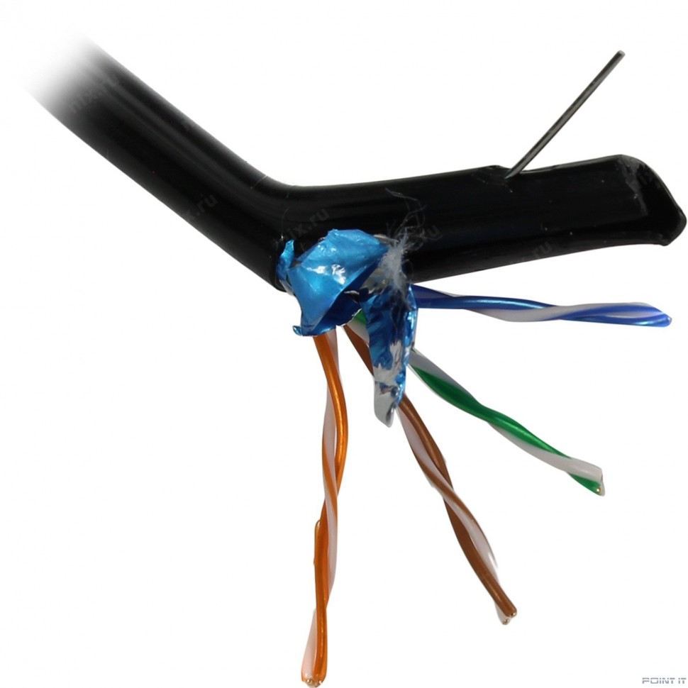 5bites Кабель US5505-305CPE-M витая пара UTP/SOLID/5E/24AWG/COPPER/PE+PVC/BLACK/OUTDOOR/MESSENGER/DRUM/305M