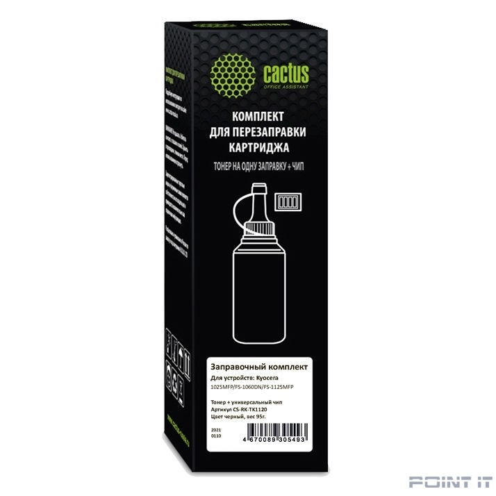 Тонер Cactus CS-RK-TK1120 черный флакон 95гр. (в компл.:чип) для принтера Kyocera FS-1025/1060/1125