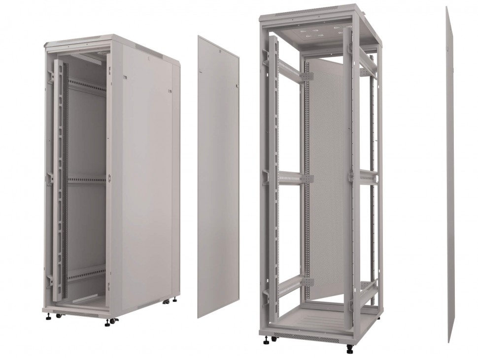 Шкаф напольный 37U серия Expert (600х800х1830), напольный, БЕЗ ПЕРЕДНЕЙ ДВЕРИ, серый, разобранный Netko (упакован в 3 коробки)