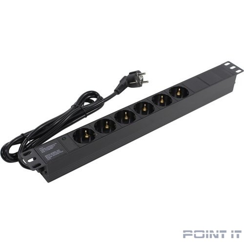 Exegate EX280827RUS Блок розеток ExeGate ServerPro PDU-19H602 Al-6S-EU2, 19",1U,алюм, 6Schuko, евровилка, 2м
