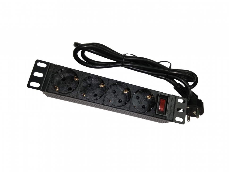 Блок розеток 10, 16А, 4 розетки, 1,5 м шнур, черный