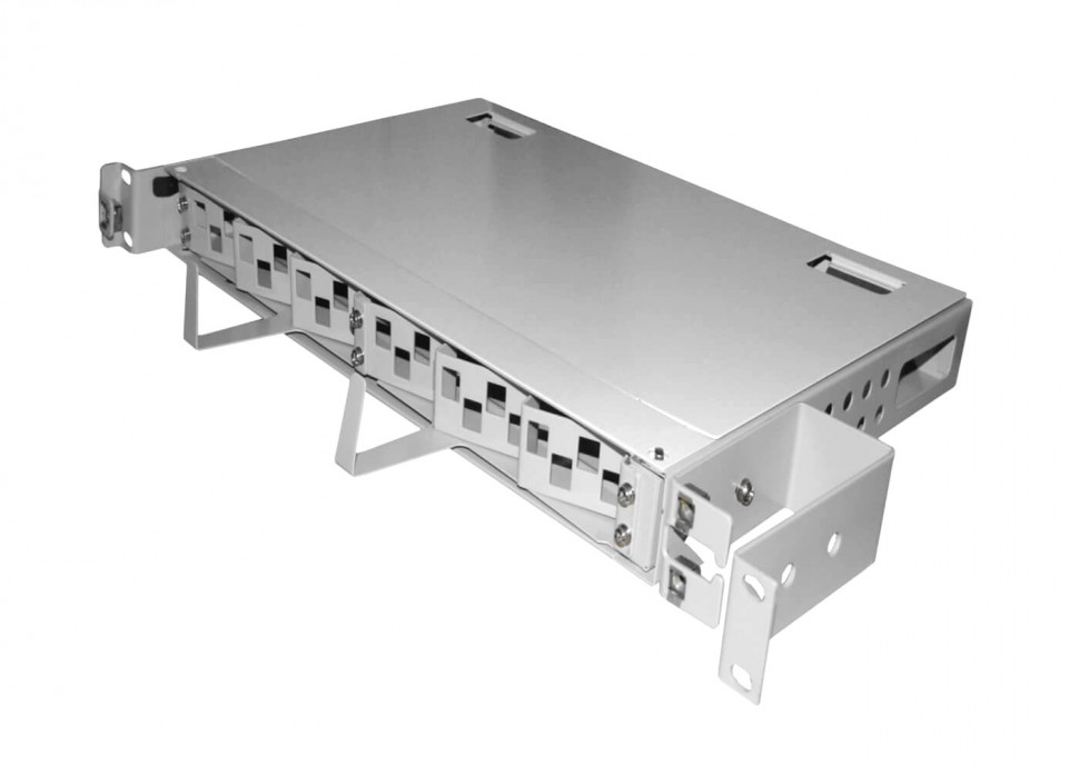 Корпус кросса оптического в стойку 19 24 SC порта Simplex, 1U,выдвижной угловой, гильзы КДЗС, сплайс-кассета, металлический РАСПРОДАЖА