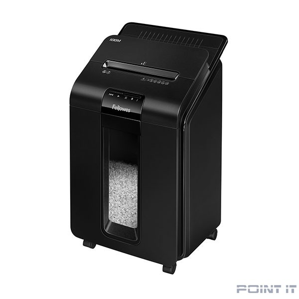 Fellowes Шредер AutoMax 100M FS-4629201 {(секр.P-4)/минирезка/100лист./23лтр./Уничт:скрепки, скобы, пл.карты,автореверс}