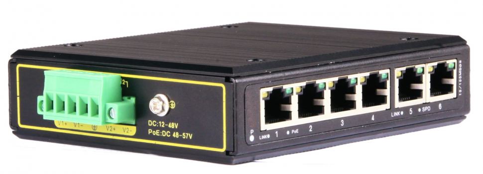 Коммутатор GIGALINK, неуправляемый, индустриальный на DIN рейку, 4 PoE (802.3af/at) портов 100Мбит/с, 2 10/100TX, 48В (питание поставляется отдельно 120 ватт)