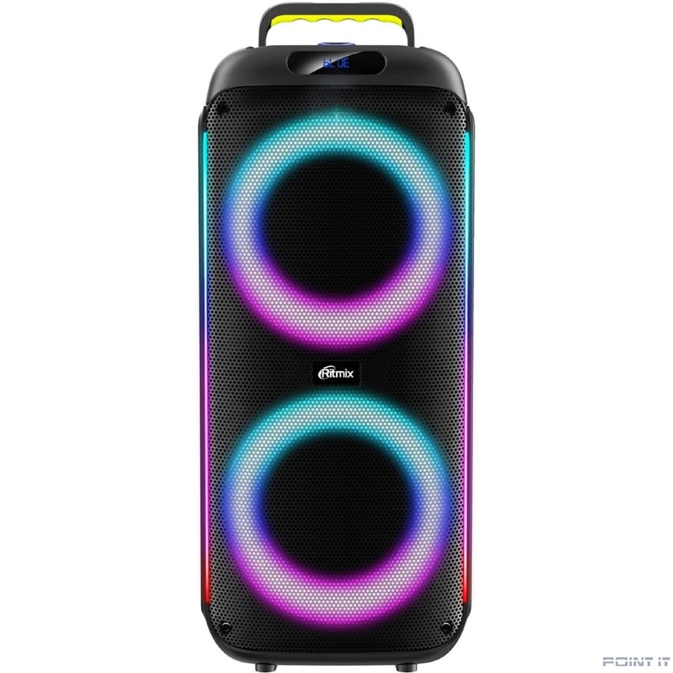 RITMIX SP-640B черный {Bluetooth, FM-радио, RGB-подсветка, AUX, USB, microSD (до 32 Гб, MP3), дисплей: LED, до 6 часов, вход: Jack 6.3 мм, Jack 3.5 мм}