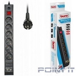 BURO Сетевой фильтр, 6 розеток, 3 метра, (BU-SP3_USB_2A-B), черный (коробка) {992313}