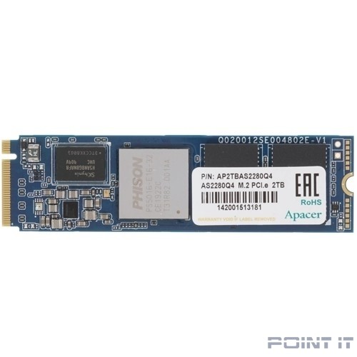 M.2 2280 2TB Apacer AS2280Q4 Client SSD AP2TBAS2280Q4-1 PCIe Gen4x4 with NVMe, 5000/4400, IOPS 750K, MTBF 1.5M, 3D TLC, 3600TBW, 1.8DWPD, Kit Heatsink and mount, NVMe 1.3, RTL
