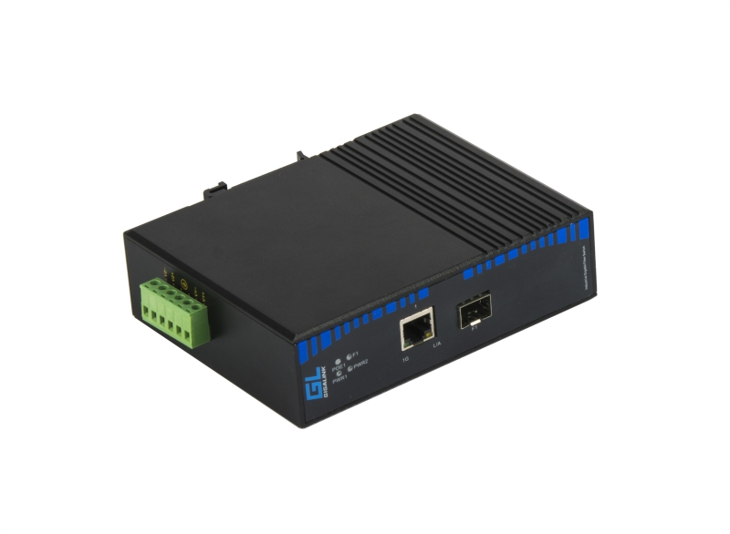 Оптический медиаконвертер индустриальный GIGALINK UTP-SFP (industrial), 10/100/1000Мбит/с в 1000Мбит/с, 12-24 вольта 10 ватт (питание поставляется отдельно MDR-10-24)