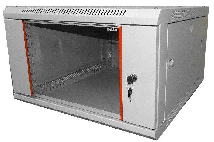 Шкаф настенный 15U серия WM (600х650х770), передняя дверь стекло, разборный, серый Netko
