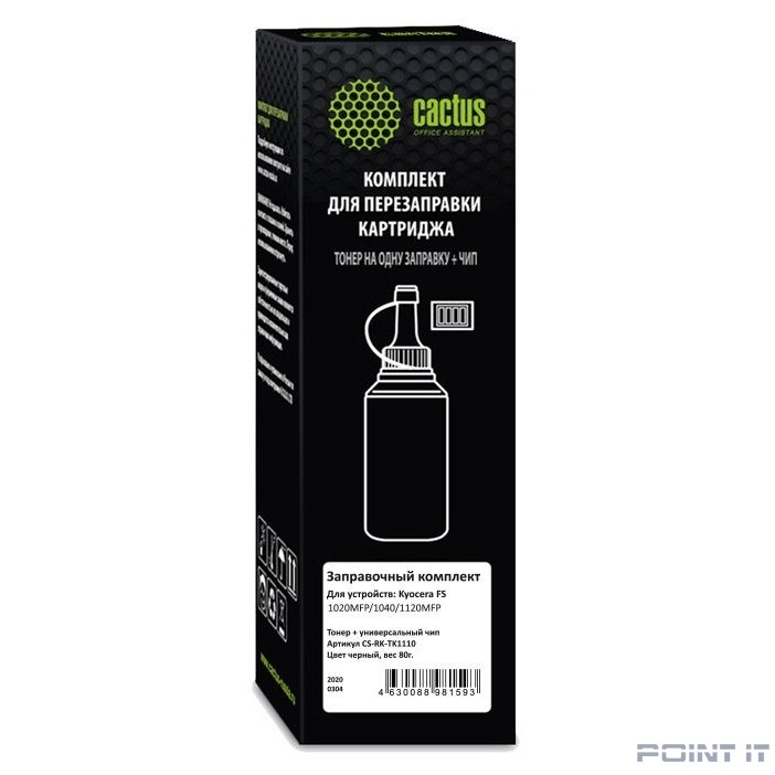 Тонер Cactus CS-RK-TK1110 черный флакон 80гр. (в компл.:чип) для принтера Kyocera FS-1020/1040/1120