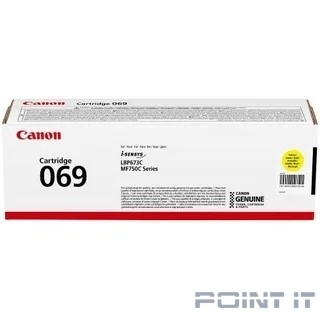 Canon Cartridge 069Y 5091C002 тонер-картридж для MF752Cdw/MF754Cdw/LBP673Cdw 1900 стр. жёлтый