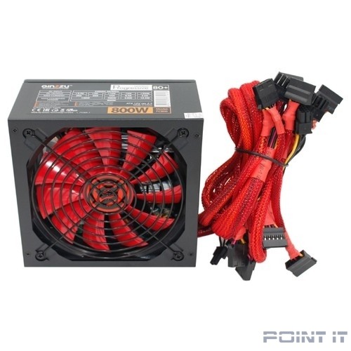 Ginzzu PC800 14CM(Red) 80+ black,APFC,24+4p,4 PCI-E(6+2), 7*SATA, 4*IDE,оплетка, кабель питания,цветная коробка