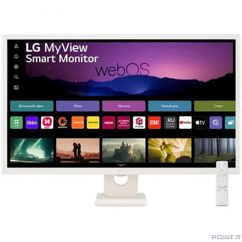 Монитор LG 31.5" 32SR50F-W White Smart, 16:9, IPS, 1920x1080, 5ms, 250cd, 60Hz, 2xHDMI, 2xUSB, SPK