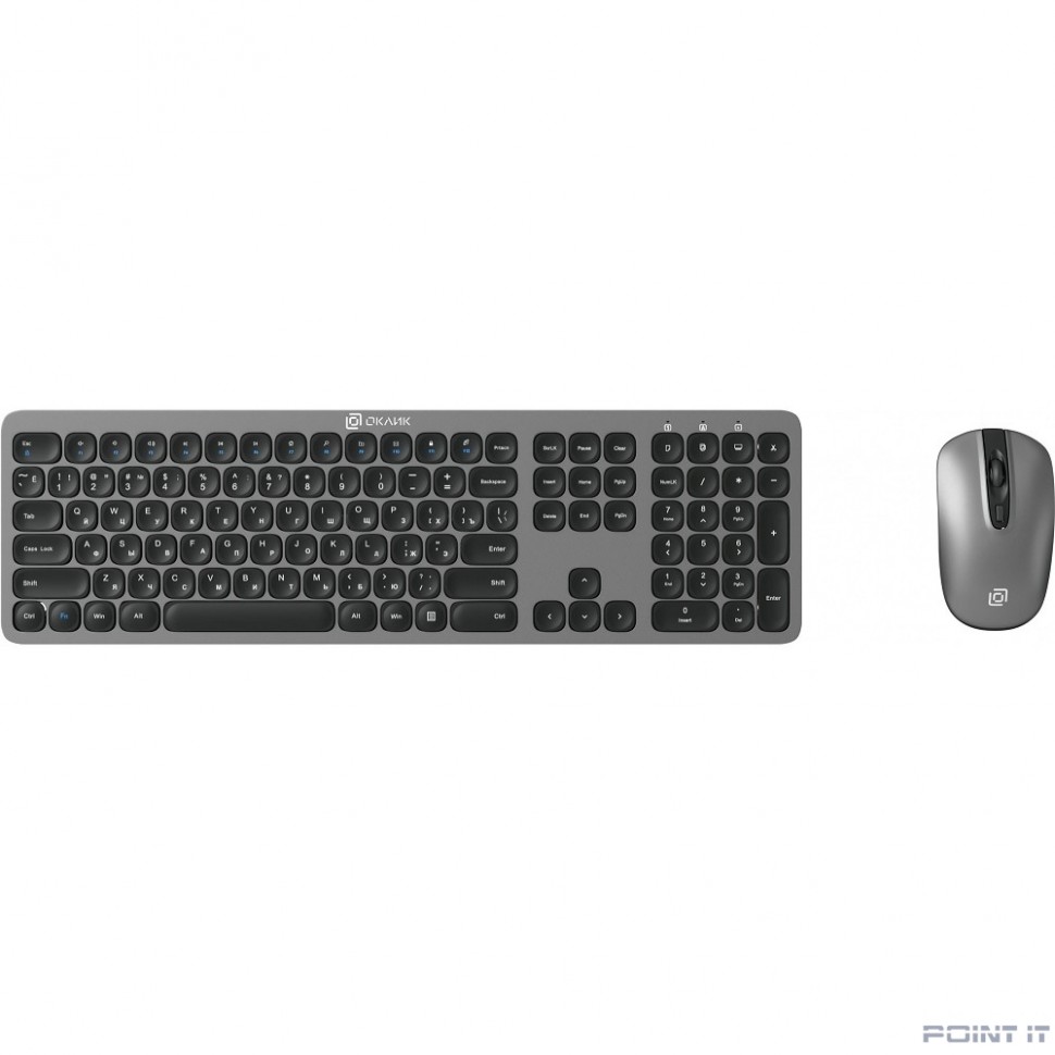 Клавиатура + мышь Oklick 300M клав:серый мышь:серый/черный USB беспроводная slim [1488402]