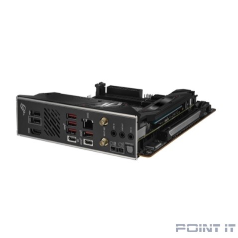 ASUS ROG STRIX B650E-I GAMING WIFI (Socket AM5, mini ITX, 2xDDR5(64GB), HDMI 2.1, 1xPCIe 5.0x16, 1xLAN (2.5GbE), Wi-Fi, BT, 2xSATA 6Gb/s, 2xM.2, 2xUSB-C, 4xUSB 3.2, 2xUSB 2.0)