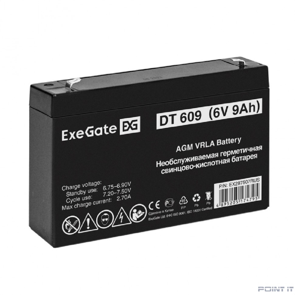 Exegate EX297507RUS Аккумуляторная батарея DT 609 (6V 9Ah, клеммы F2)