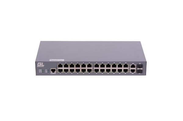 Управляемый коммутатор L2 GIGALINK 24 Base-T 10/100Mb/s портов, 2 Combo TX/SFP 1000Mb/s, 1 Console. 1U 19'', 220V