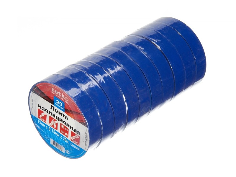 Изолента (лента изоляционная) 15мм х 20м, синяя, 10шт, NETKO Optima