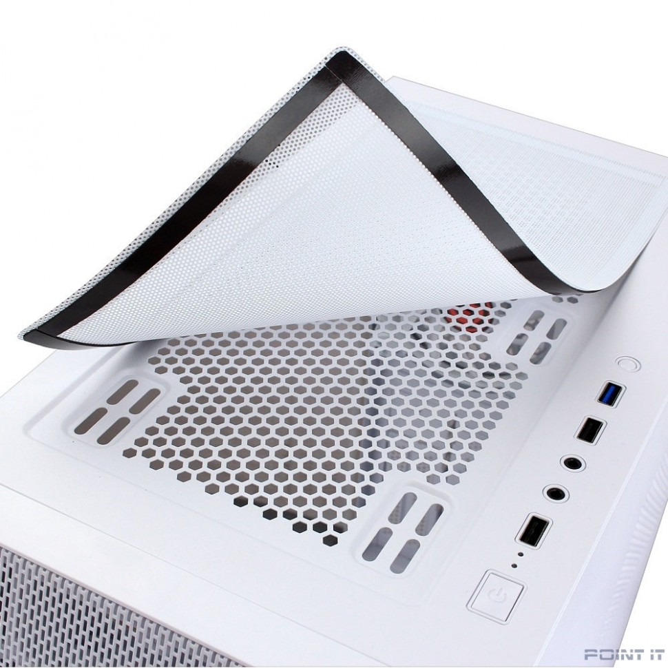 Ginzzu GL 390 боковая дверца закаленное стекло на петлях на магнитах, controller CRC10, 4* 12R6W FAN 12CM RGB Белый