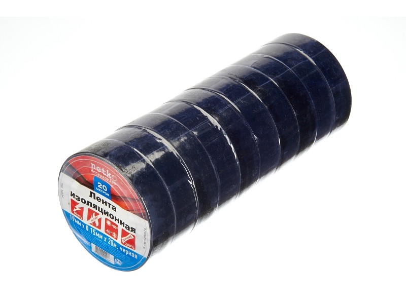 Изолента (лента изоляционная) 19мм х 20м, черная 10шт, NETKO Optima