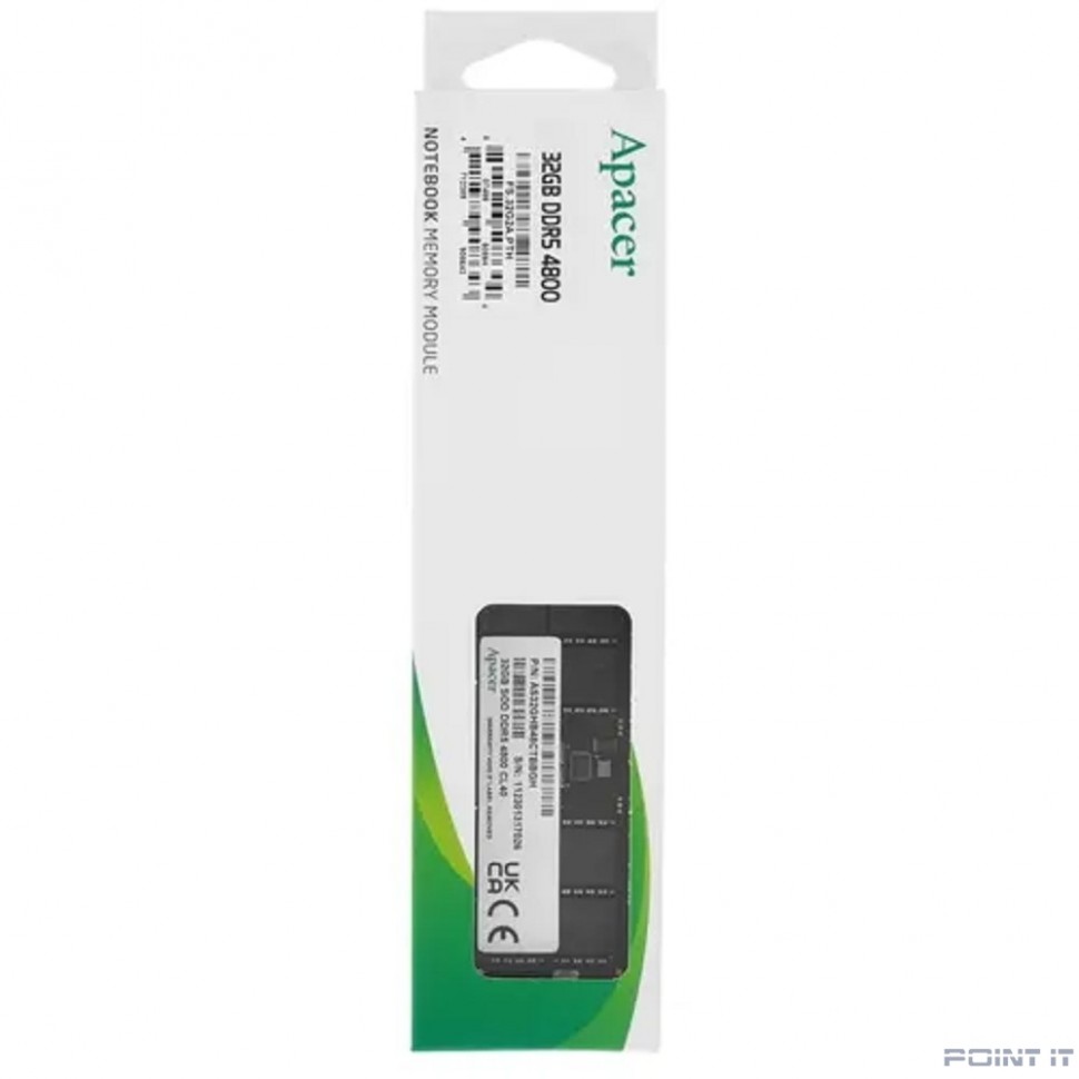 Модуль памяти Apacer 32GB DDR5 4800 SODIMM CL40, 1.2V, 2048x8, RTL