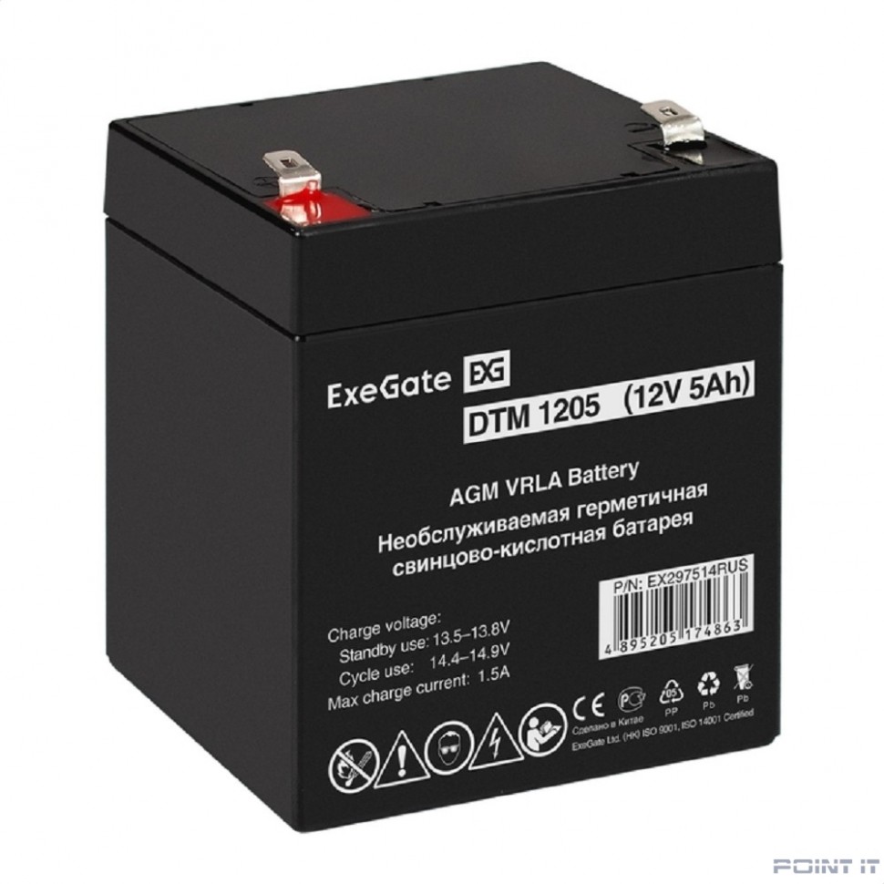 Exegate EX297514RUS Аккумуляторная батарея DTM 1205 (12V 5Ah, клеммы F2)