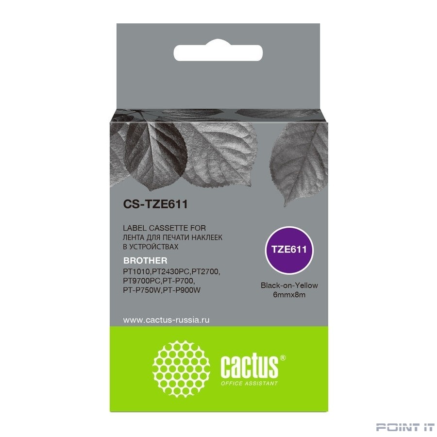 Картридж ленточный Cactus CS-TZE611 черный для Brother 1010/1280/1280VP/2700VP