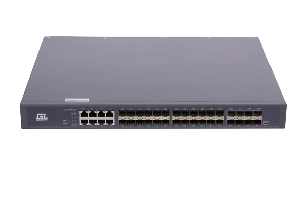 Управляемый коммутатор L3 GIGALINK уровня 3, 24 порта 100/1000BaseX SFP, 8 портов 10/100/1000BaseT, 8 портов 1/10GE SFP+, Резервный БП (опция)