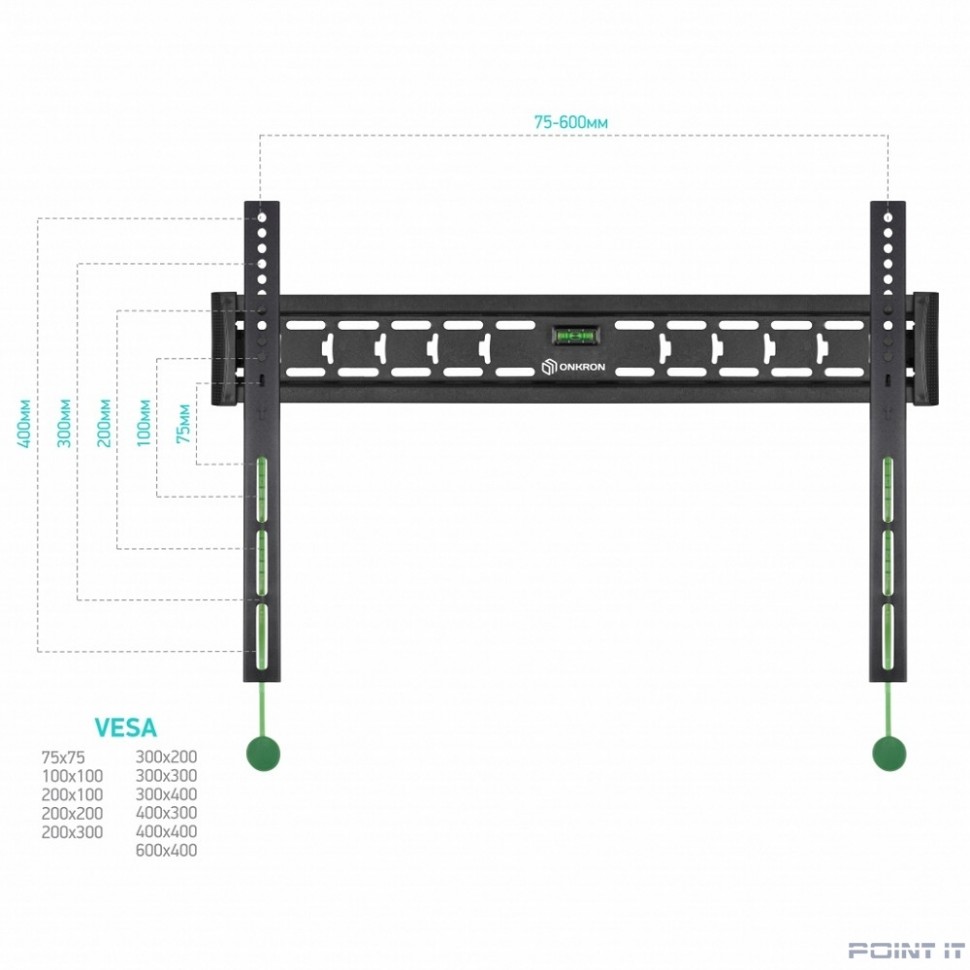 ONKRON FM6 чёрный {40"-65" Максимальная нагрузка: 68,2 кг VESA: 75x75, 100x100, 100x200, 200x100, 200x200, 200x300, 200x400, 300x100, 300x200, 300x300, 300x400, 400x200, 400x300,400x400}