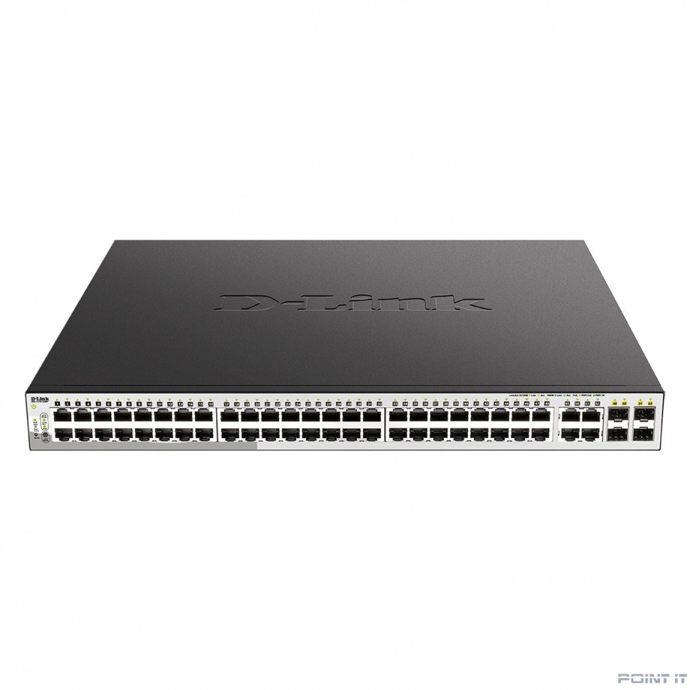 D-Link DGS-1210-52MP/F4A PROJ Настраиваемый L2 коммутатор с 48 портами 10/100/1000Base-T и 4 комбо-портами 100/1000Base-T/SFP (48 портов PoE 802.3af/at, PoE-бюджет 370 Вт)
