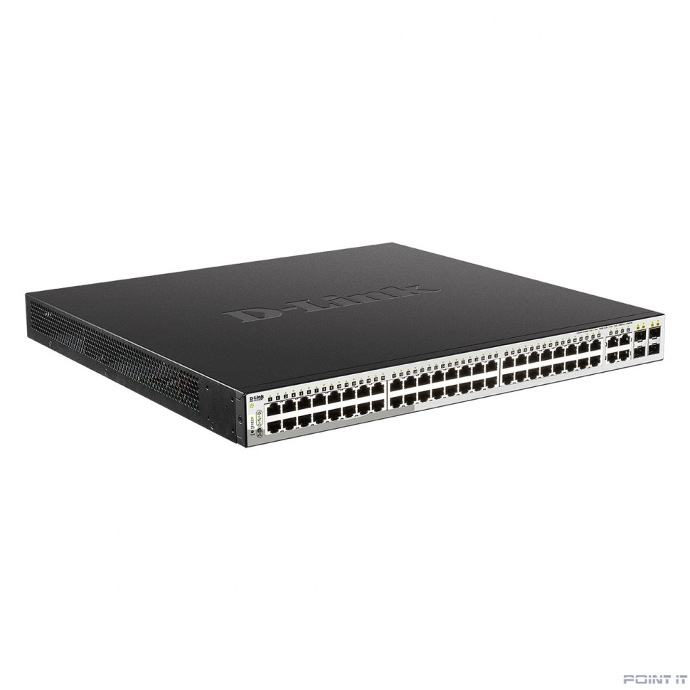 D-Link DGS-1210-52MP/F4A PROJ Настраиваемый L2 коммутатор с 48 портами 10/100/1000Base-T и 4 комбо-портами 100/1000Base-T/SFP (48 портов PoE 802.3af/at, PoE-бюджет 370 Вт)