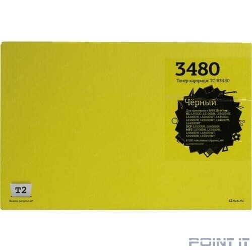 T2 TN-3480 Тонер-картридж для Brother HL-L5000/5100/5200/6200/6300/6400/DCP-L5500/5600/6600/MFC-L5700/6700/6800/6900 (8000 стр.) черный